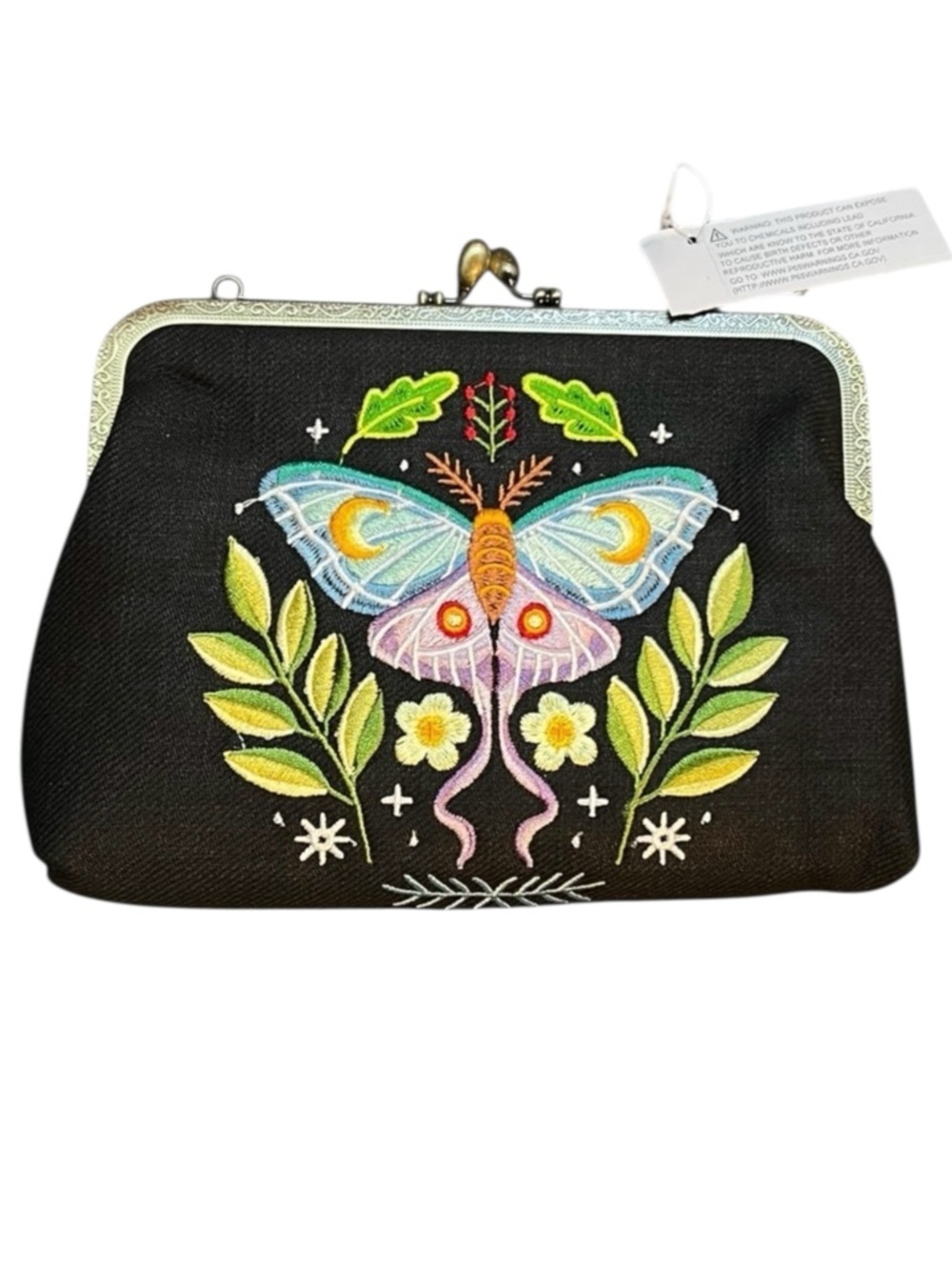 Embroidered Moth Kisslock Clutch Bag - Picture 2 of 5